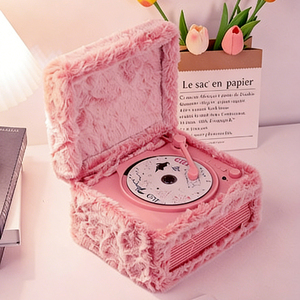 Furry Plush Portable CD Player Music Box Retro Turntable Style <b>Speaker</b> <b>With</b> Remote Control BT <b>AUX</b> For Home Girls Gift - Product Image 2