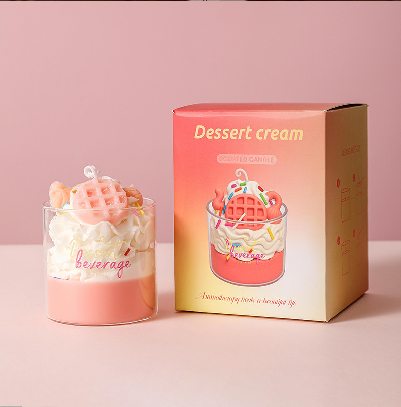 Bougie parfumée biscuit gaufré rose (parfum : Peach Oolong)