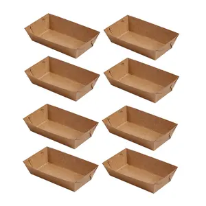 Disposable Kraft Paper Serving Tray Boat Shape Snack French Fries Chicken Salad Take Out Containers For Party Food Paper Tray