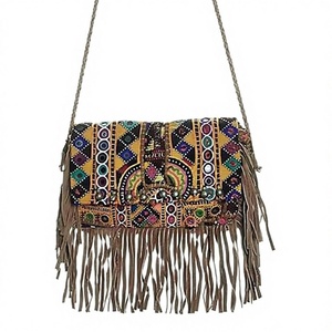 KAMARVY Banjara Traditional Embroidery Handmade Cotton Fabric Fringe Gyps Clutch Bags From Delhi - Product Image 1