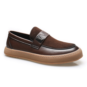 Chaussures mocassins pour homme en cuir véritable, style britannique, à bout rond, plateforme épaisse, respirantes, mode décontractée, fabriquées à la main - Product Image 1