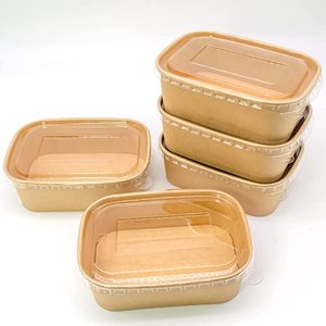 卸売<span class=keywords><strong>500ml</strong></span>長方形食品グレードテイクアウトボックス紙製クラフト茶色正方形紙ボウル蓋付きウォームパックブランド江蘇省産 - Product Image 1