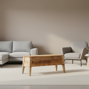 Scatola portaoggetti media in legno massello di mango, mobile da soggiorno in legno naturale - Product Image 2