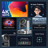 Caméra de conférence PTZ 4K avec zoom optique 3x, HDMI, USB, suivi automatique, montage mural, caméra de streaming