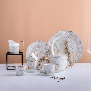 Мраморная чашка блюдце чайник обеденная посуда тарелка керамический набор для чая и кофе на завтрак набор посуды из костяного фарфора столовые сервизы