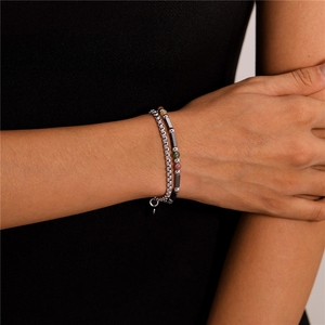 Bracelet jonc en acier inoxydable avec perles d'agate naturelle et maillons géométriques pour homme, style hip-<span class=keywords><strong>hop</strong></span> rock, cadeau bijou - Product Image 5