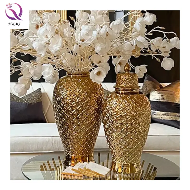 Ceramica elettrolitica oro generale barattolo di zenzero in ceramica Vasse decorazione per interni per la casa di lusso leggero artigianato per la vita
