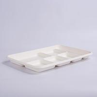 Vaisselle jetable, assiette à 6 compartiments, plateau en bagasse de canne à sucre, récipient alimentaire à emporter pour restaurant, école