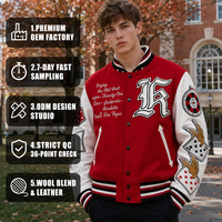Veste universitaire rouge vintage américaine sur mesure pour hommes, manches en cuir de luxe, patchwork en chenille, veste bomber streetwear