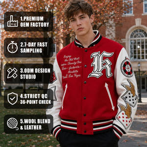 Giacca Varsity Rossa Vintage Americana Personalizzata OEM per Uomo, Cappotto Bomber di Lusso con Maniche in Pelle e Patchwork in Ciniglia - Product Image 1