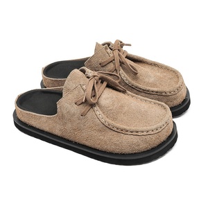 Hot-selling vintage-style lace-up suede wooden <b>clogs</b>, Mules, new trendy thick-soled Billiken <b>slippers</b>, for both men and women. - Product Image 1