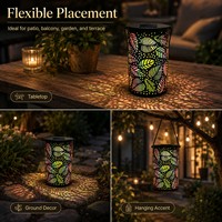 Lanterne de Jardin Solaire en Verre à Motif Feuille Coloré Rétro, Lumière de Projection Décorative Extérieure, Vente en Gros