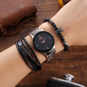 Montre à quartz élégante pour <span class=keywords><strong>homme</strong></span>, style britannique, avec bracelet en acier et grand cadran, tendance mode masculine, accompagnée d'un bracelet assorti - Product Image 3