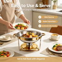 Plat à chafing classique en acier inoxydable 34 cm, plaqué or, résistant à la chaleur, chauffe-plats de buffet 2200g pour hôtels et banquets