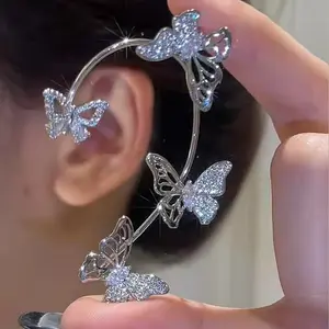 Bling bling Hollowed out butterfly Earbone clip earrings fairy high-level feeling Non piercing earrings for women