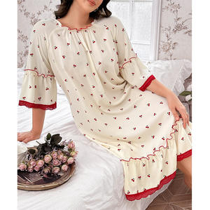 Pigiama <span class=keywords><strong>da</strong></span> donna <span class=keywords><strong>taglie</strong></span> forti SMOOTH, nuovo stile primavera/estate, con bordo in pizzo, <span class=keywords><strong>camicia</strong></span> <span class=keywords><strong>da</strong></span> <span class=keywords><strong>notte</strong></span> con fiori di ciliegio - Product Image 2