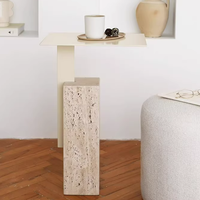 Table basse carrée en travertin naturel de style nordique simple pour salon d'appartement