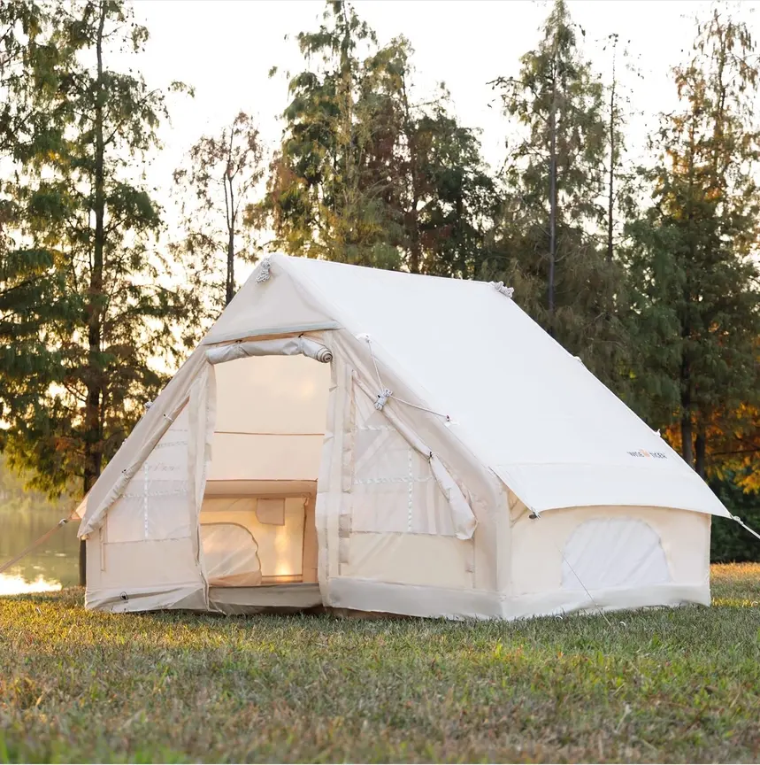 Tenda Kemah tiup, tenda kabin dengan pompa Glamping dengan pintu jala