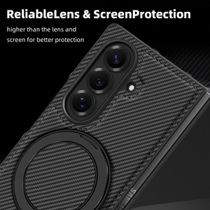 Funda de Teléfono de Lujo con Textura de Fibra de Carbono y Cuero PU para Samsung Fold 7 3 4 5 6 con Protección de 360° °   Funda Trasera Antigolpes con Anillo Magnético - Product Image 6