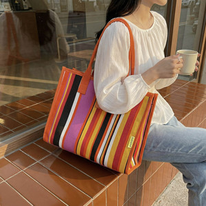 <span class=keywords><strong>Sac</strong></span> fourre-tout en toile rayé grande capacité pour femme, collection Printemps 2026, <span class=keywords><strong>sac</strong></span> à main décontracté pour maman, fermeture éclair, doublure en polyester - Product Image 2