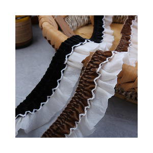 Passamaneria in pizzo di velluto chiffon a doppio strato da 3,5 cm, con bordo arricciato in poliestere, motivo a tinta unita, per colletti Lolita, tende e capi d'abbigliamento - Product Image 5