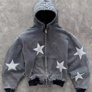 Custom logo Manufacturer Digital Printed 420GSM <b>Comfy</b> <b>Hoodie</b> Vintage Acid Washed <b>Hoodie</b> Powder Puff Sleeve for Men Zip up <b>Hoodie</b> - Product Image 1
