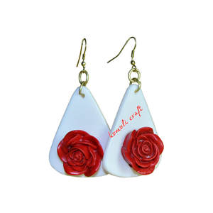 Red Rose Vintage Style Handmade <b>Jewellery</b> <b>Resin</b> Earrings - Product Image 1