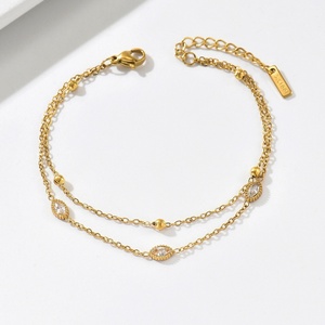 Bracelet géométrique double couche en zircon de style coréen, tendance, en acier inoxydable, cadeau pour femme, bijoux élégants et simples, inaltérables - Product Image 5