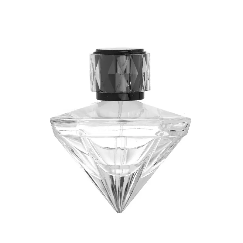 2023 Novo Design 70ml Garrafa De Perfume De Vidro De Forma De Diamante com 15mm pulverizador
