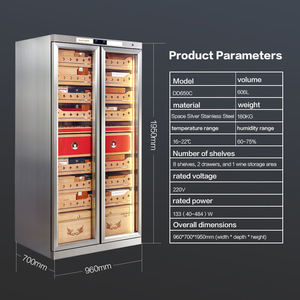 Raching - Double portes DD650C Cave à cigares électrique <span class=keywords><strong>en</strong></span> acier inoxydable pouvant contenir 3000 cigares 16 étagères + 2 tiroirs - Product Image 3