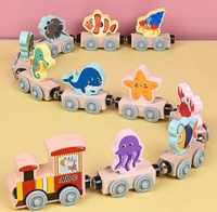 Train en bois avec animaux marins pour enfants, cadeau d'anniversaire, cadeau de Noël, jeu pour enfants d'âge préscolaire