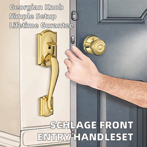 Front Entry Door Handle with Georgian Design and Bright Brass Finish Easy Install Lifetime Warranty - Product Image 2