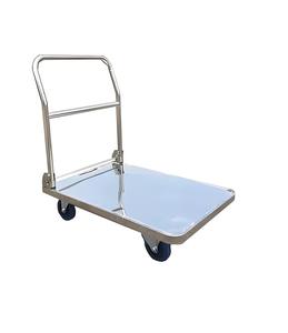 Chariot à plate-forme Chariot de stockage plat polyvalent Chariot à provisions pliable Acier à quatre roues robuste Acier inoxydable OEM - Product Image 1