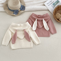 Bio-Baumwolle Hasenohren Kapuzen-Strickjacke für Babys Langarm Knopfleiste Vorne Säugling Kleinkind Pullover Niedliche Baby-Strickware