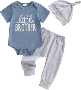 Set di Abbigliamento per Neonato Little Brother 3 Pezzi Body Blu, Pantaloni Grigi e Cappello Perfetto per Neonati e Lattanti - Product Image 5