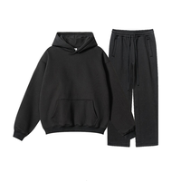 Setelan Olahraga Hoodie Jogger Hitam Custom 2 Potong Pria Musim Dingin Bahan Katun Bernapas Grosir 345GSM Pre-Shrunk