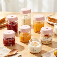 Pot en verre vide avec couvercle ventilé en silicone, gradué, pour pudding, miel, nid d'oiseau, flocons d'avoine, soupe, confiture, 75ml, 100ml, 150ml, 200ml, 250ml, 300ml