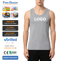 Tank Top Pria Grosir Motif Bunga Abu-abu 43gsm, Tank Top Pria Bernapas Tanpa Lengan Model Slim Fit Bergaris untuk Musim Panas