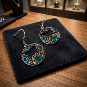 <b>Blue</b> Honeycomb Floral Style Modern Round <b>Silver</b> German Jewelry Women AAA Quality Hot Price Wholesale Gemstone Party <b>Earring</b> - Product Image 3