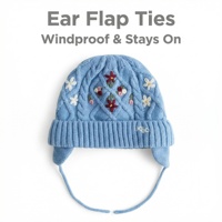 Gorro de Punto Trenzado 100% Algodón, Hecho a Mano, con Delicado Bordado Floral, Elegante Color Azul Periwinkle, Unisex para Bebé