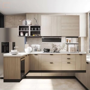 Mobile da Cucina Smmart in Legno Massello Bianco con Asciugapiatti, Arredamento Cucina in Birr Etiope, Senza Maniglie, Marmo Moderno, Melamina, 5 Anni di Garanzia - Product Image 1