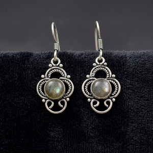 Boucles d'oreilles pendantes en argent sterling 925 plaqué or vermeil, magnifiques pierres de labradorite, style tendance fait main, pour fiançailles et mariage - Product Image 2