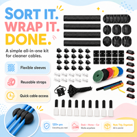 Kit de gestion des câbles, système d'organisation des cordons pour bureau, maison, bureau à domicile, avec manchons, clips en silicone, attaches adhésives pour TV, PC, jeux