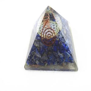 Wholesale Handmade Natural Lapiz Lazuli Gemstone Orgone Pyramid Crystal Wand Copper Coil Semi-Precious Stone Craft Healing 70mm - Product Image 1