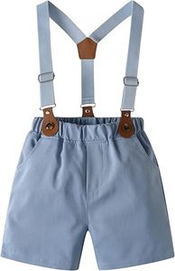 Ensemble de vêtements pour bébé garçon en coton, chemise + <span class=keywords><strong>short</strong></span> + nœud papillon + bretelles, tenue de gentleman pour l'été - Product Image 3