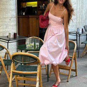 ชุดเดรสผ้าลินินคอตตอนป๊อปลินแบบลำลองคุณภาพสูงสั่งทำจากโรงงาน ดีไซน์เรียบง่ายแบบสายเดี่ยวทรงเจ้าหญิง ชุดเดรสยาวหวานๆ - Product Image 2