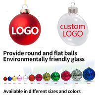 CB014 Vente en gros de boules décoratives suspendues personnalisées pour arbre de Noël, boules en verre blanc de 8 cm avec logo imprimé pour les fêtes