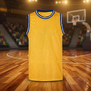 Maillot de basket jaune sans manches en maille, col rond, unisexe, respirant, en polyester, vêtement de sport pour adulte, coupe classique - Product Image 2