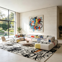 Canapé modulaire en tissu imprimé graffiti moderne, canapé créatif pour la décoration du salon à la maison