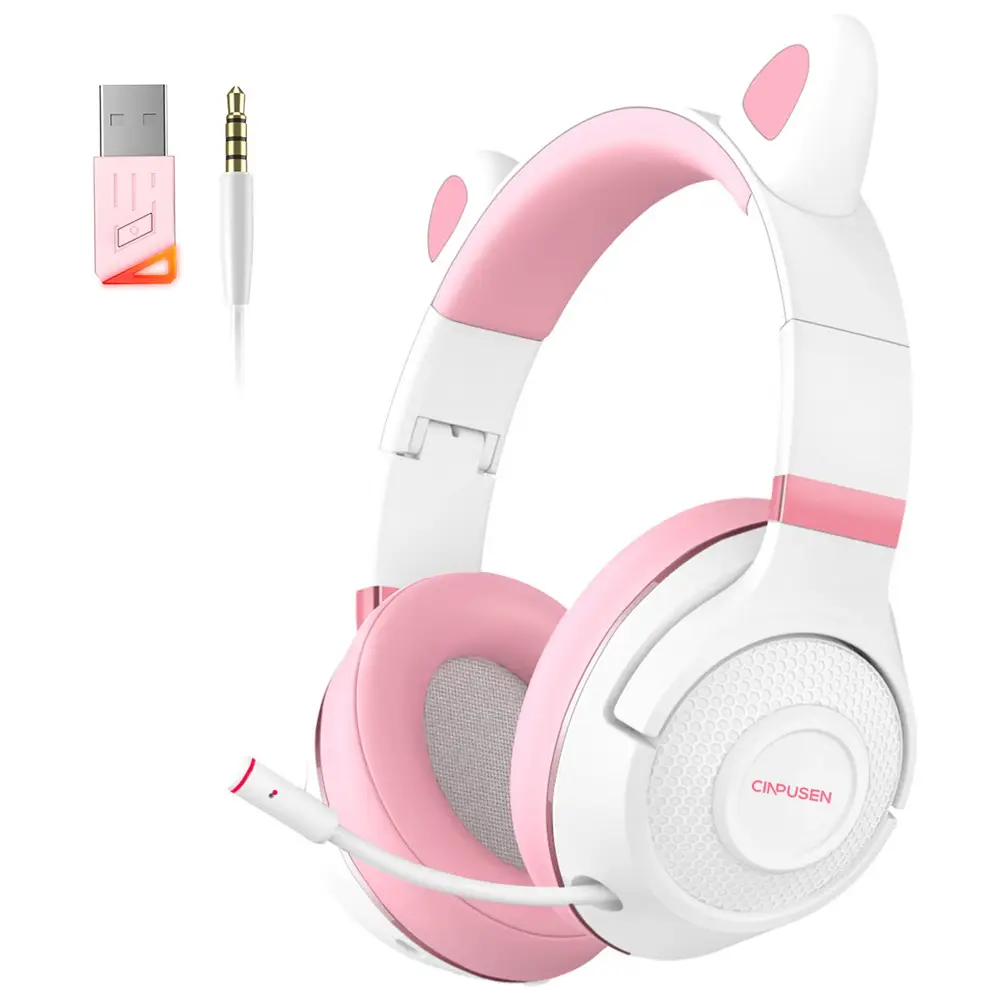 Hot Sell UG-01 2.4G Cat Wireless Gaming Headset No Latency Gaming Headphones BT 5.2 Foldable Headphones For Gamer For Girls